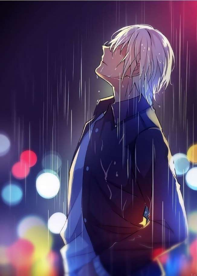 Hình ảnh anime nam khóc dưới mưa